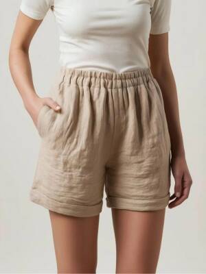 Belden Lastikli Rahat Kesim Şort - Toptan Kadın Giyim