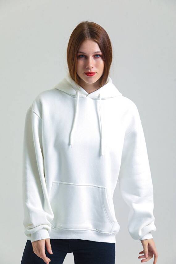 Casual Comfort Kapüşonlu Sweatshirt Beyaz - 3