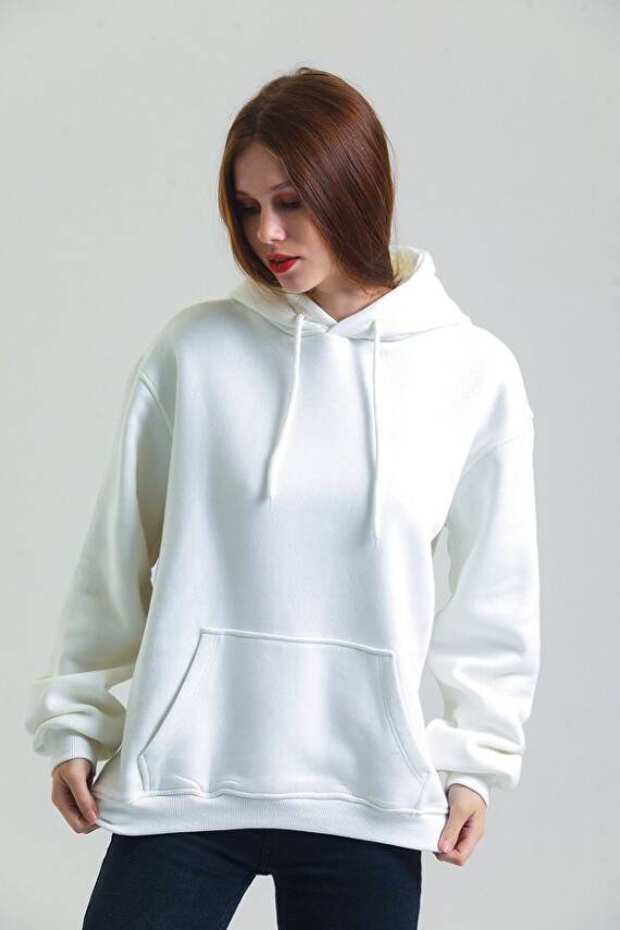 Casual Comfort Kapüşonlu Sweatshirt Beyaz - 4