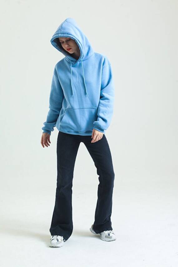 Casual Comfort Kapüşonlu Sweatshirt Mavi - 1