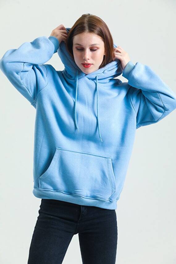 Casual Comfort Kapüşonlu Sweatshirt Mavi - 2