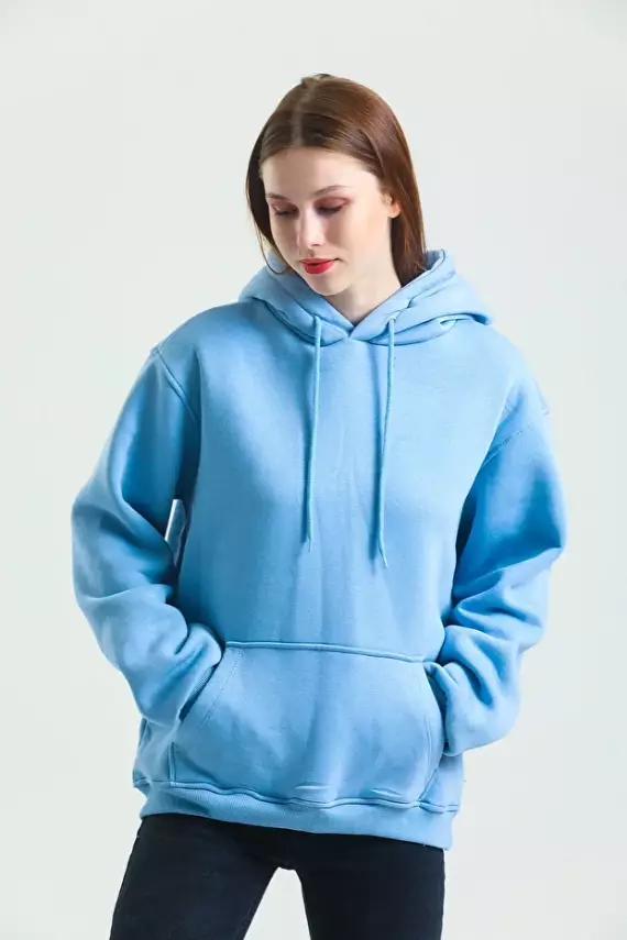 Casual Comfort Kapüşonlu Sweatshirt Mavi - 3