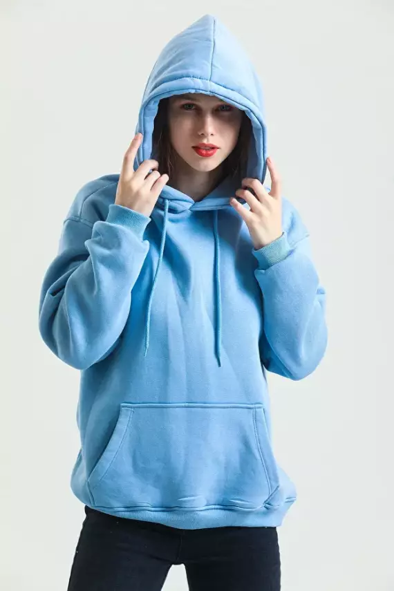 Casual Comfort Kapüşonlu Sweatshirt Mavi - 4