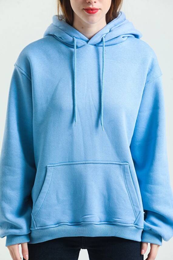 Casual Comfort Kapüşonlu Sweatshirt Mavi - 5