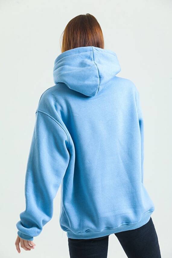 Casual Comfort Kapüşonlu Sweatshirt Mavi - 6