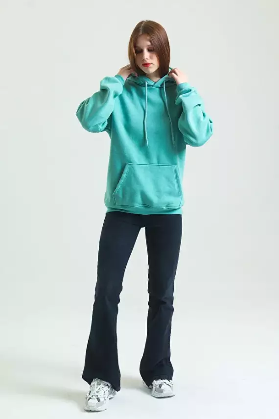 Casual Comfort Kapüşonlu Sweatshirt Mint - 1