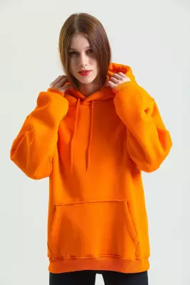 Casual Comfort Kapüşonlu Sweatshirt Turuncu 
