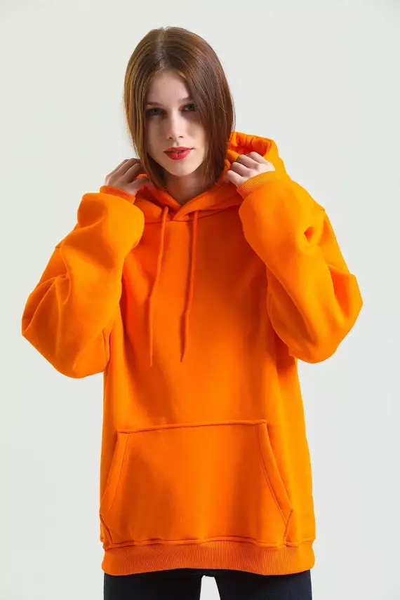 Casual Comfort Kapüşonlu Sweatshirt Turuncu - 1