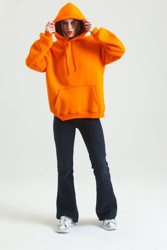 Casual Comfort Kapüşonlu Sweatshirt Turuncu - 2