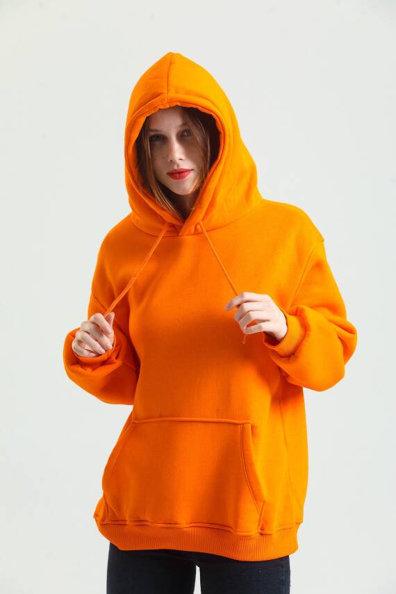 Casual Comfort Kapüşonlu Sweatshirt Turuncu - 3