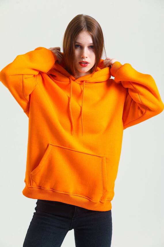 Casual Comfort Kapüşonlu Sweatshirt Turuncu - 4