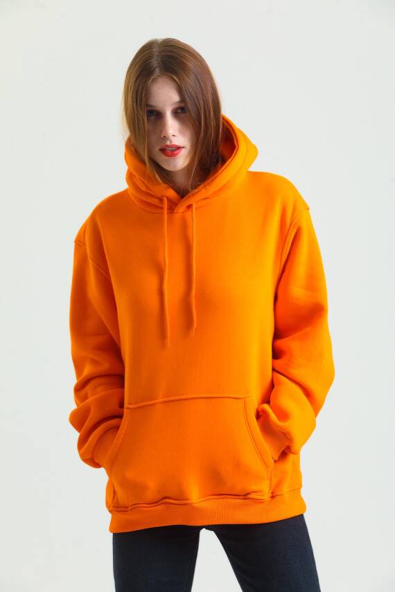 Casual Comfort Kapüşonlu Sweatshirt Turuncu - 5