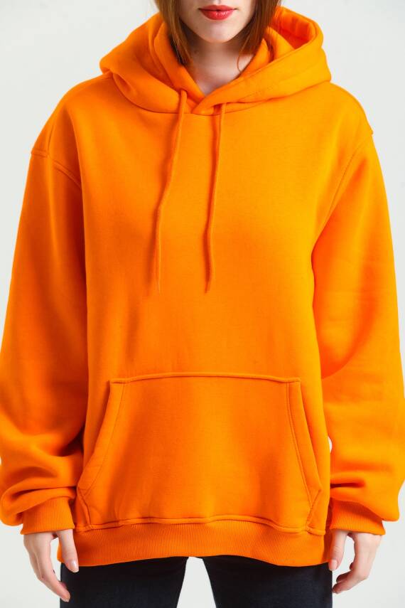 Casual Comfort Kapüşonlu Sweatshirt Turuncu - 6