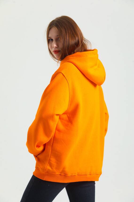 Casual Comfort Kapüşonlu Sweatshirt Turuncu - 7