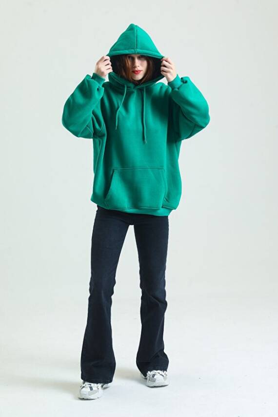 Casual Comfort Kapüşonlu Sweatshirt Yeşil - 2