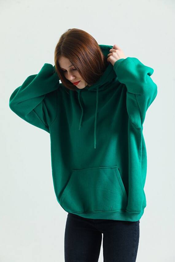 Casual Comfort Kapüşonlu Sweatshirt Yeşil - 3