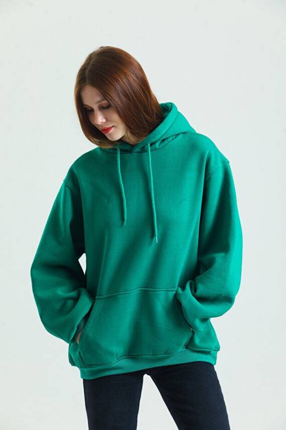 Casual Comfort Kapüşonlu Sweatshirt Yeşil - 4