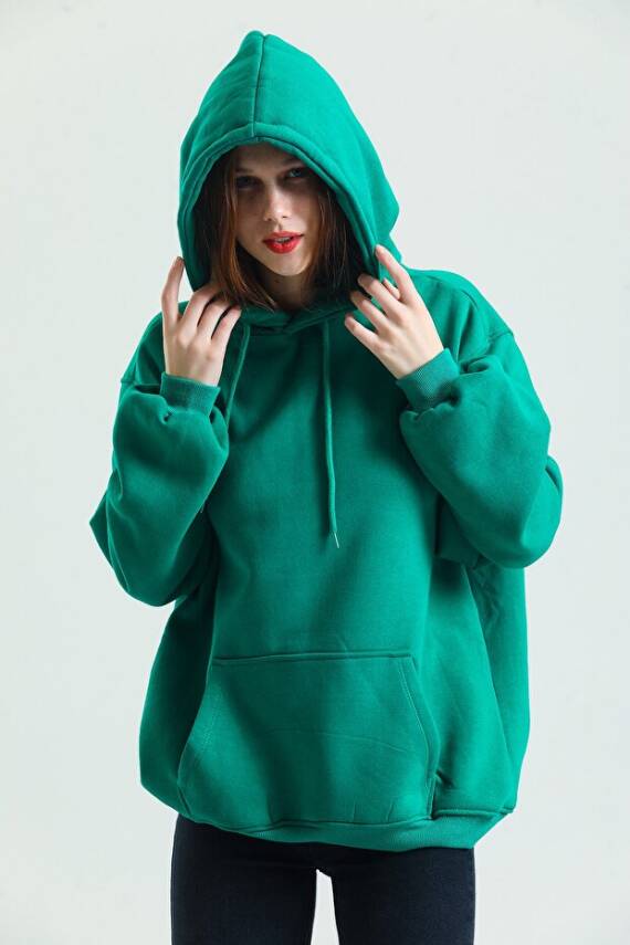 Casual Comfort Kapüşonlu Sweatshirt Yeşil - 5
