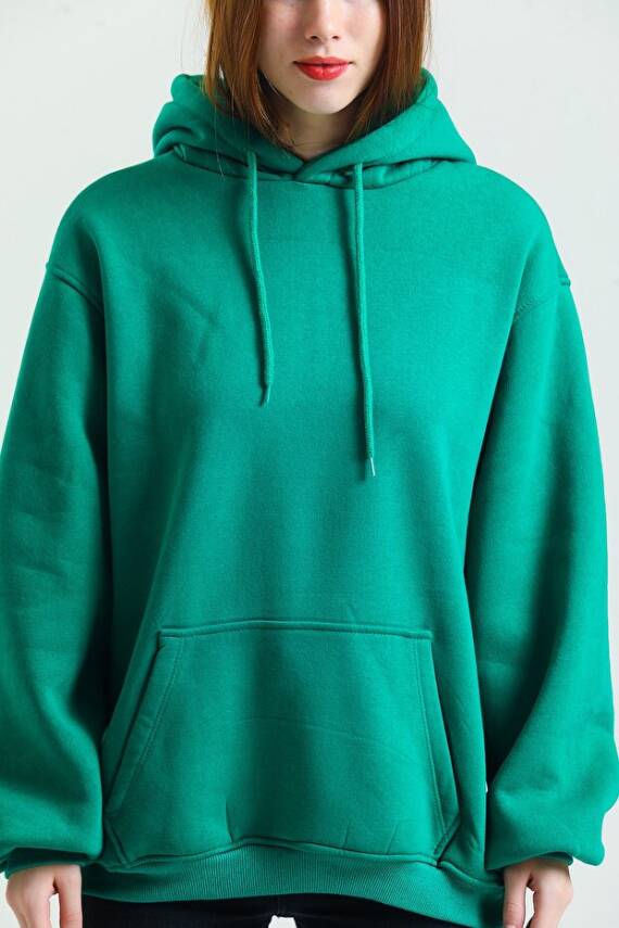 Casual Comfort Kapüşonlu Sweatshirt Yeşil - 6