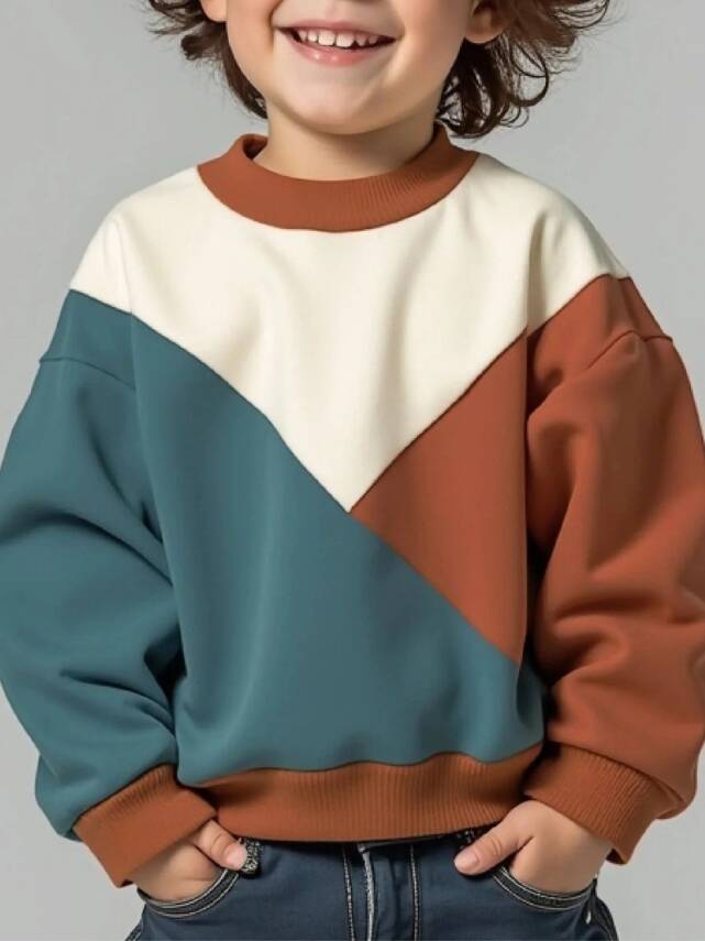 Çocuk Renk Bloklu Bisiklet Yaka Sweatshirt - 1