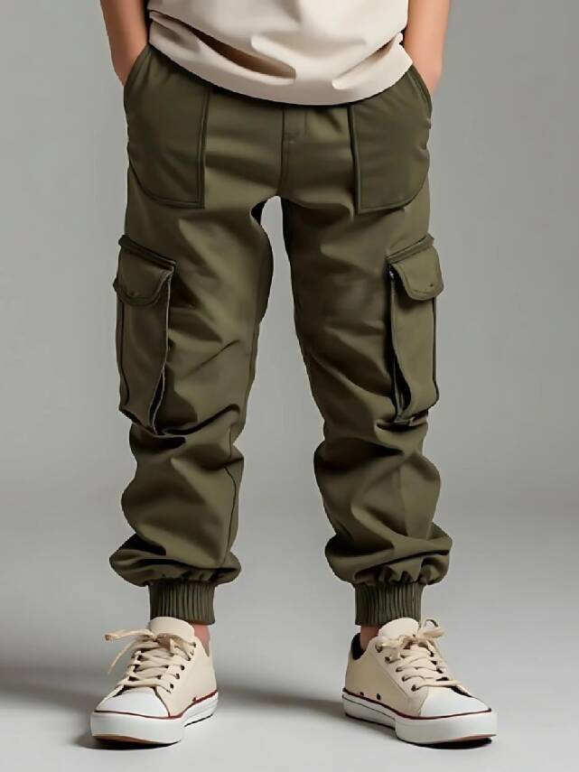 Erkek Çocuk Bağcıklı Askeri Stil Jogger Pantolon - 1