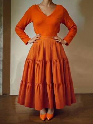 Essence Büzgülü ve Fırfırlı Uzun Etek - Toptan Kadın Giyim