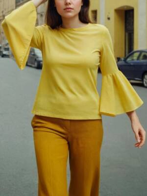 Fırfırlı Kollu Bluz - Toptan Kadın Giyim