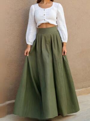 Keten Bluz & Etek Takımı - Toptan Kadın Giyim