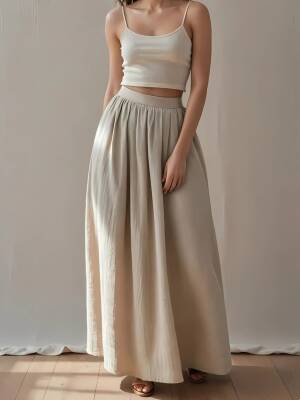 Keten Maxi Etek - Toptan Kadın Giyim