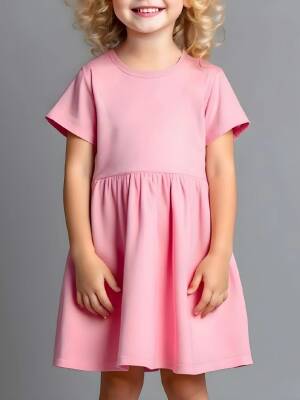 Kız Çocuk Diz Boyu Büzgülü Elbise - Toptan Kadın Giyim