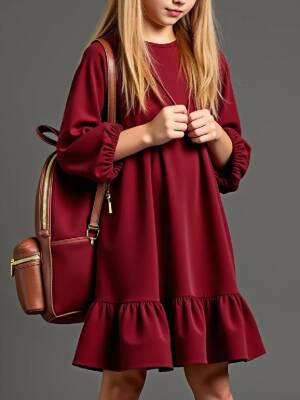 Kız Çocuk Diz Boyu Elbise - Toptan Kadın Giyim