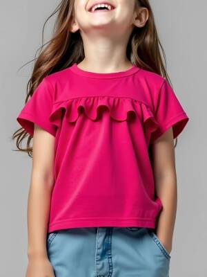Kız Çocuk Fırfırlı Kısa Kollu Bluz - Toptan Kadın Giyim
