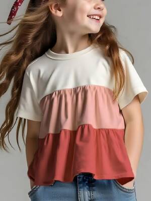 Kız Çocuk Fırfırlı Tişört - Toptan Kadın Giyim