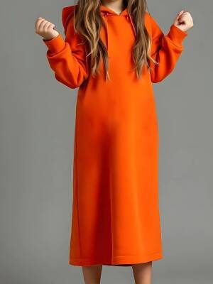 Kız Çocuk Maxi Kapüşonlu Elbise - Toptan Kadın Giyim