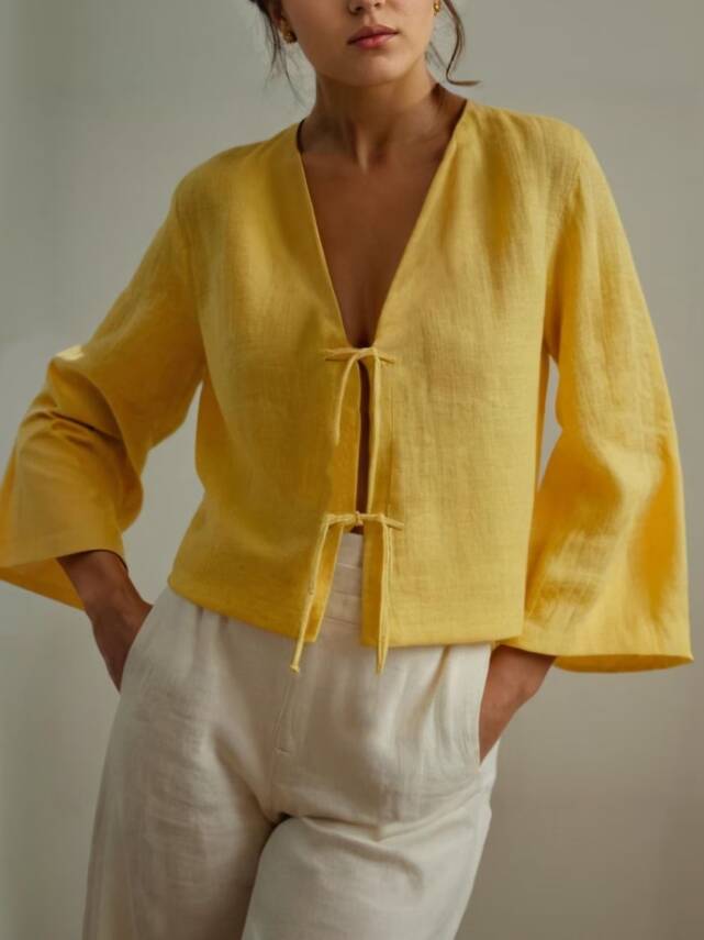 Modern Stil Balon Kollu Bağlamalı Bluz - 1