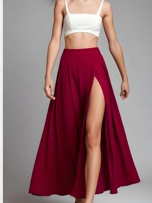 Uzun Yırtmaç Detaylı Etek - Toptan Kadın Giyim