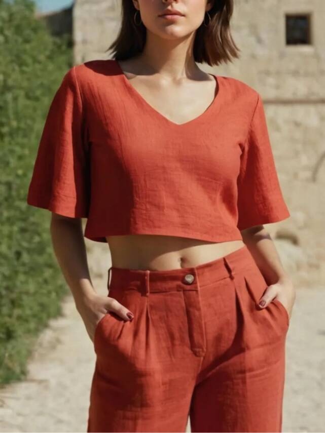 V Yaka Askılı Bluz - 1