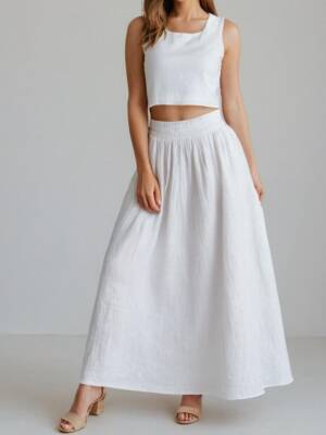 Yaz Zarafeti İkili Keten Kombin - Toptan Kadın Giyim